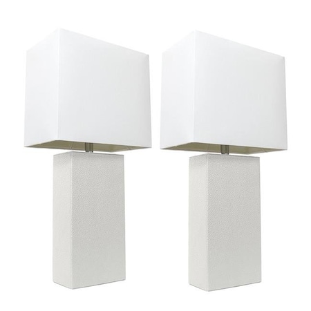 All The Rages Alltherages LC2000-WHT-2PK Elegant Designs Modern Leather Table Lamp with White Fabric Shade - White; Pack of 2 LC2000-WHT-2PK